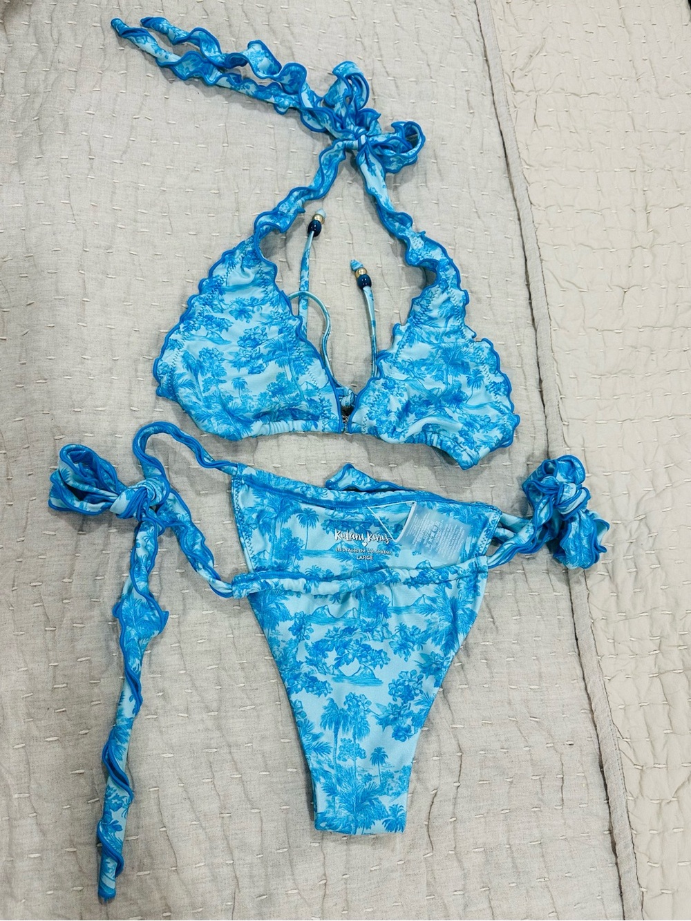 Kulani Kinis Blue Tropical Tie-Side Bikini Set
